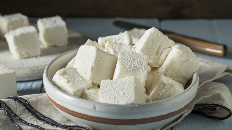 Homemade marshmallows in a bowl