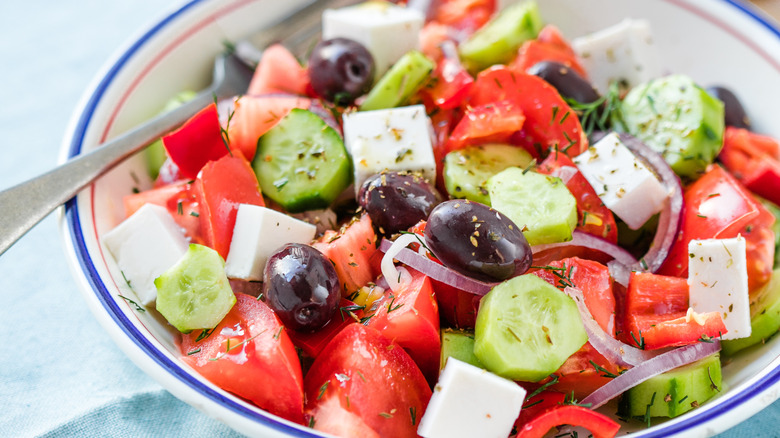 Greek salad in bowl