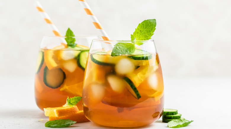 Iced tea glasses with cucumbers