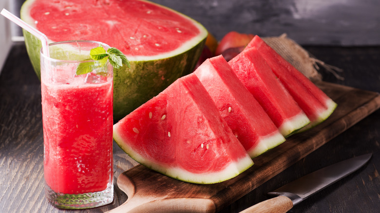 Watermelon slices and juice