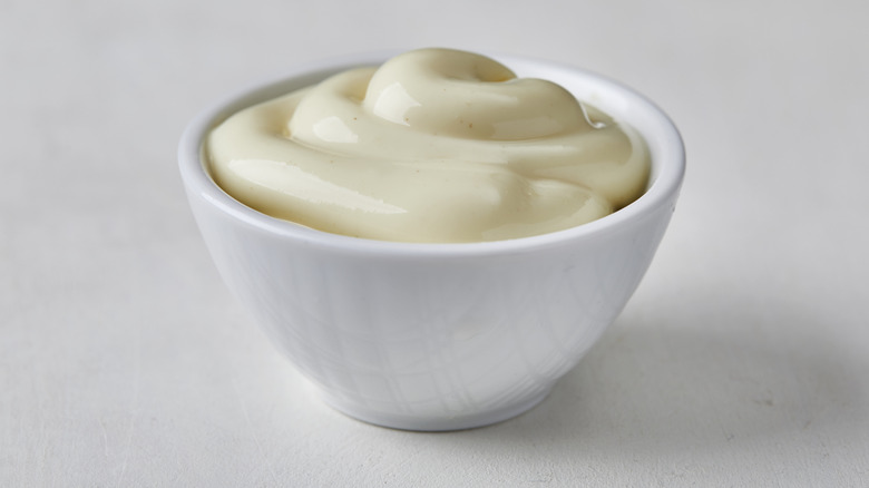 Mayonnaise in white bowl