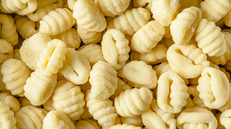 Macro of gnocchi in a pile