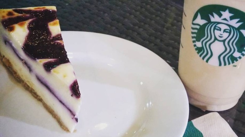 Blueberry white chocolate cheesecake on plate