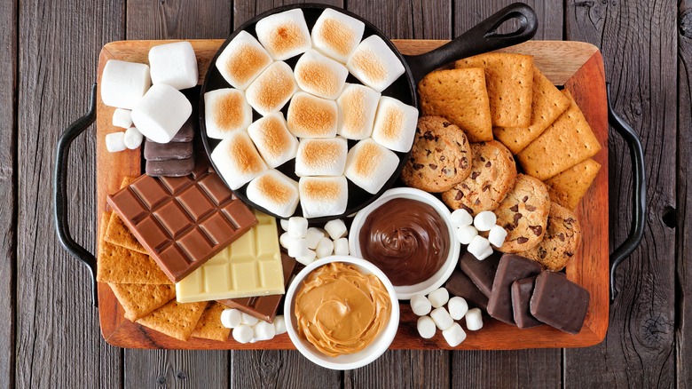 Platter with s'mores ingredients