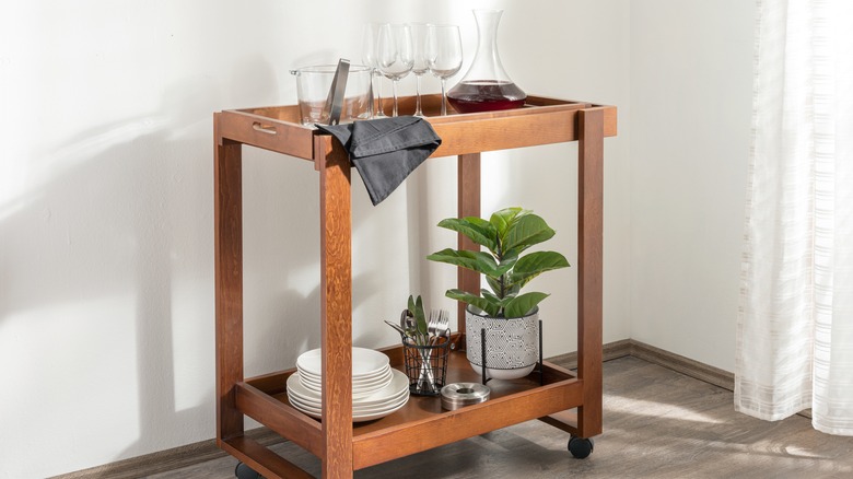 Bar cart in corner