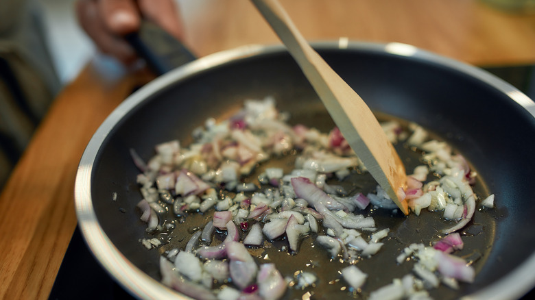 Sauté pan with onions