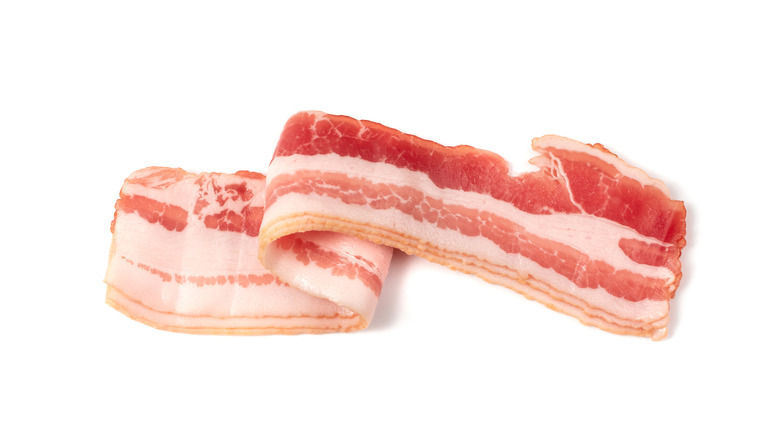 Strip of raw bacon
