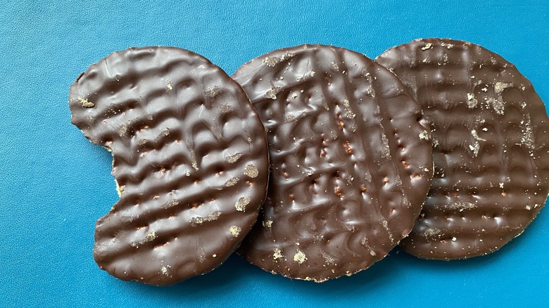 Dark chocolate biscuits blue