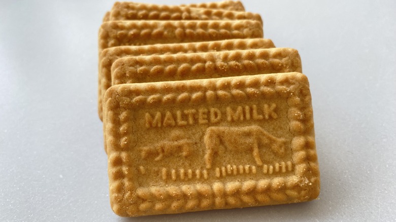 Malted milk biscuits stacked