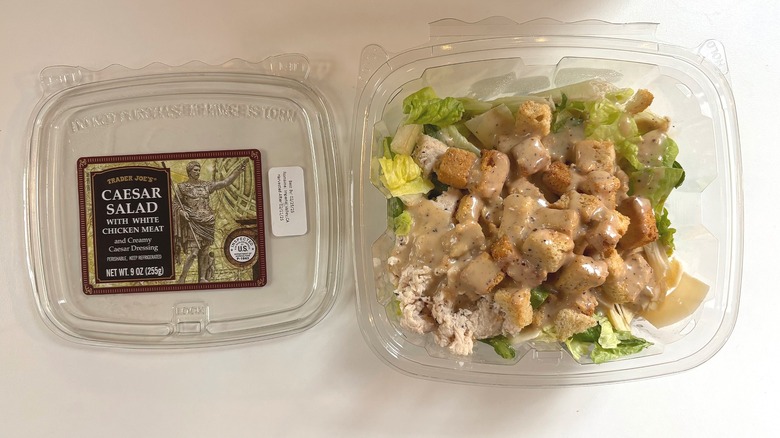 Trader Joe's Caesar Salad with White Meat Chicken bowl on white table