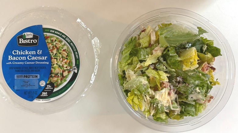 Ready Pac Bistro Chicken & Bacon Caesar bowl on white table