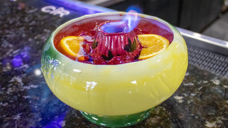 Flaming Scorpion bowl cocktail drink