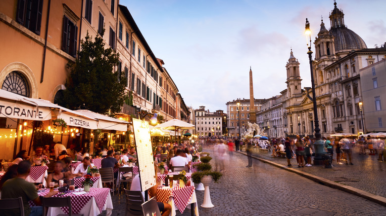 cafe sunset in roman piazza