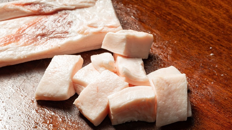 Pork suet on chopping board