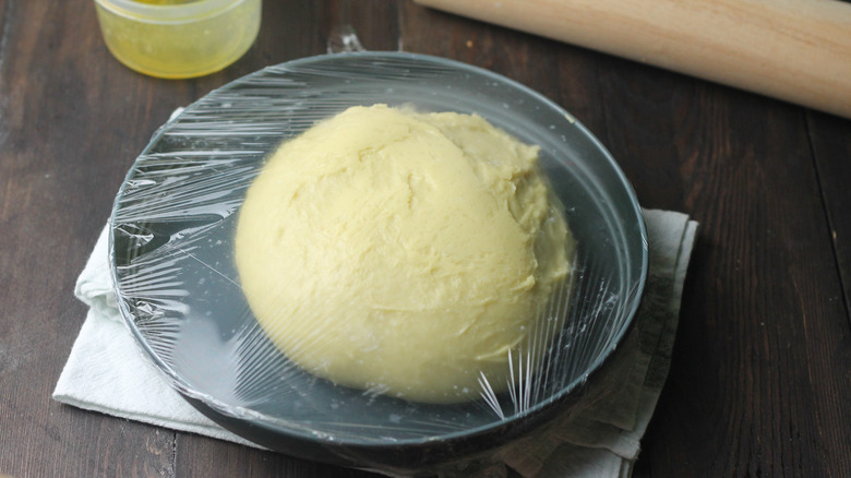 Ceramic bowl of proofing dough