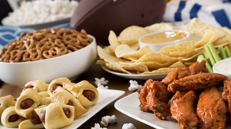 Football foods on table