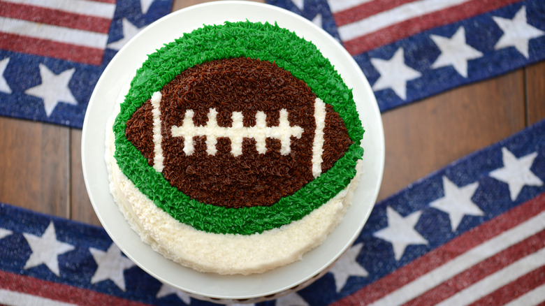 Football piped cake on plate