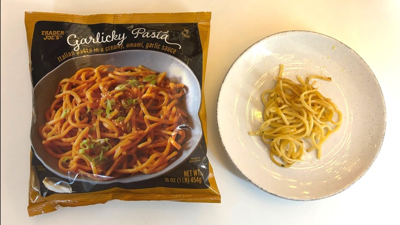 Portion of Trader Joe's garlicky pasta