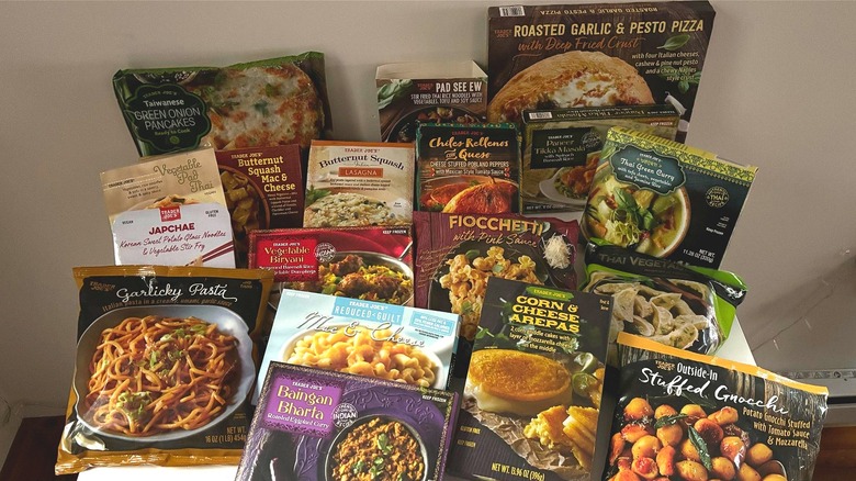 Assortment of Trader Joe's frozen vegetarian foods