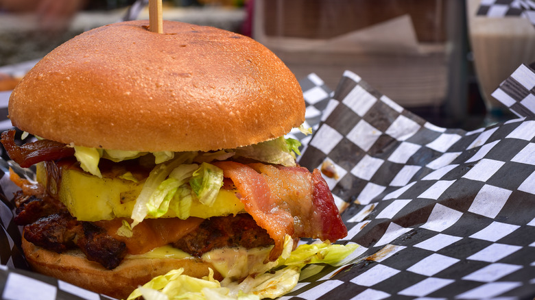 Burger with bacon and pineapple 