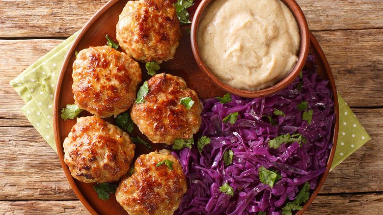 Meatballs on brown plate