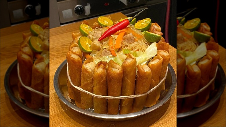 Filipino pancit lumpia cake