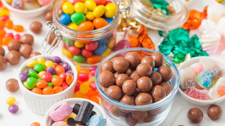 Small candies on table