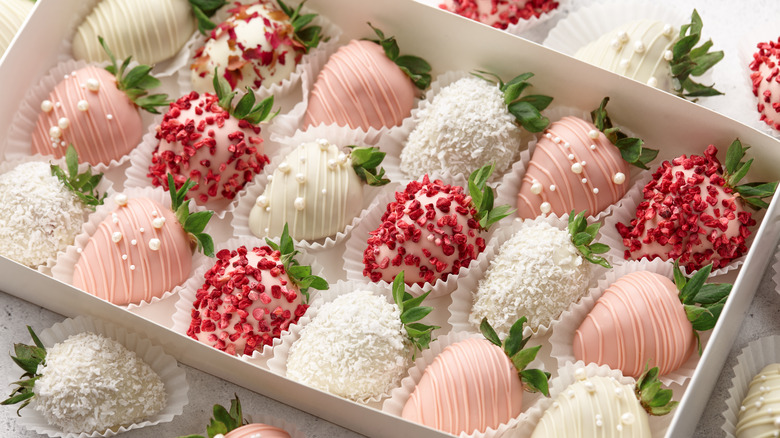 Chocolate-covered strawberries in box