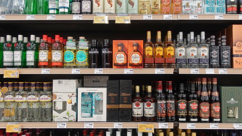 Alcohol bottles on shelf