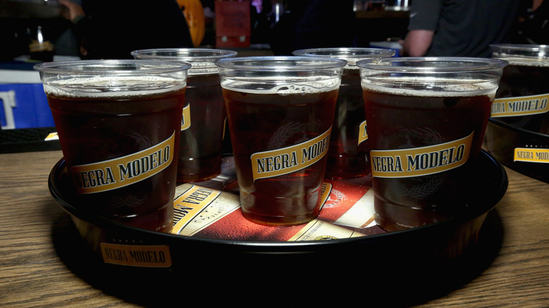 Glasses filled with Negra Modelo