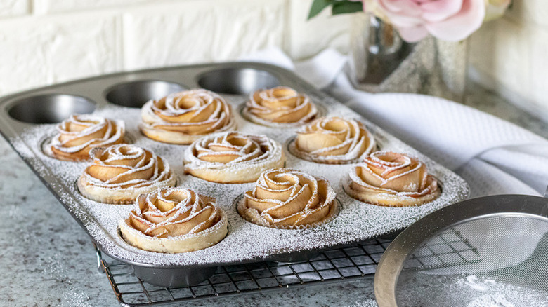 apple roses in cupcake tin