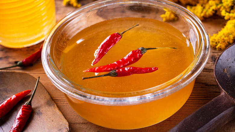 Bowl of chile-infused honey