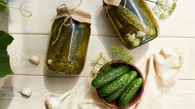 fresh and pickled cucumbers
