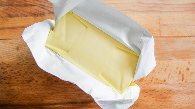 Pack of butter on table