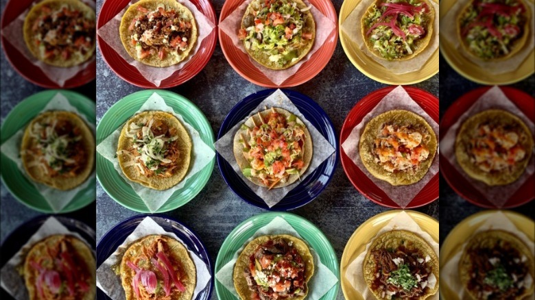 Tacos on colorful plates