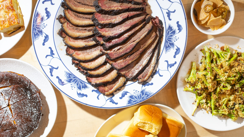 Sliced brisket with sides