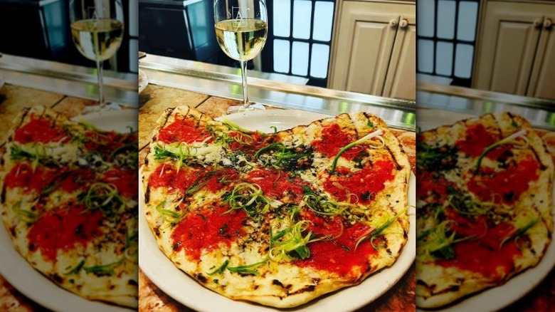 Grilled pizza and wine