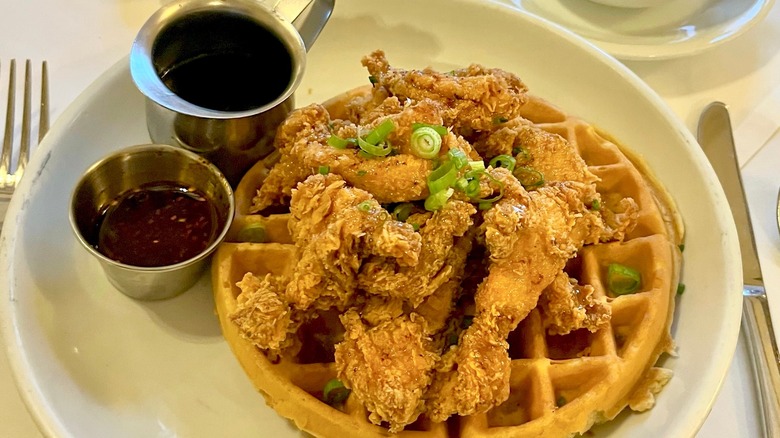 Crispy fried chicken and waffles