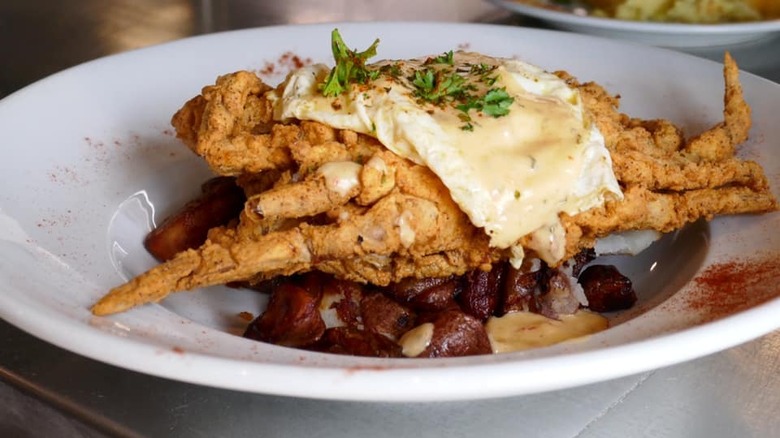 Egg topping fried softshell crab