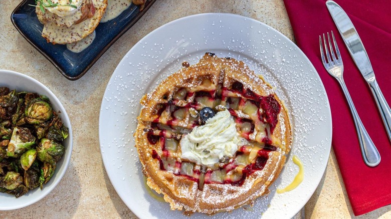 Waffles with berries and whip