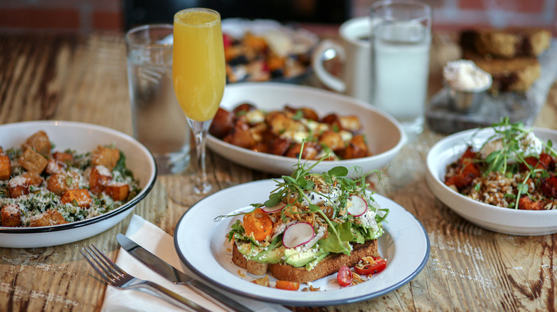 Avocado toast and full mimosa