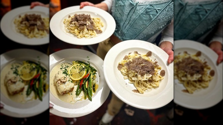 holding plates truffle pasta