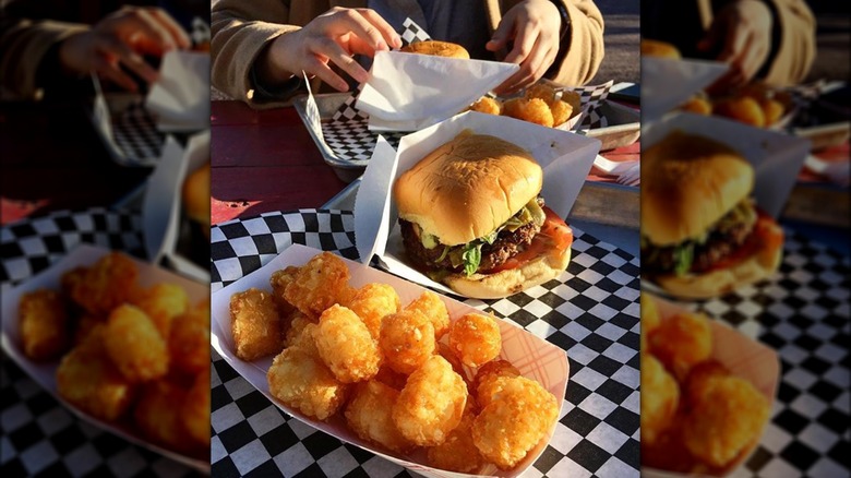 burger tater tots outside