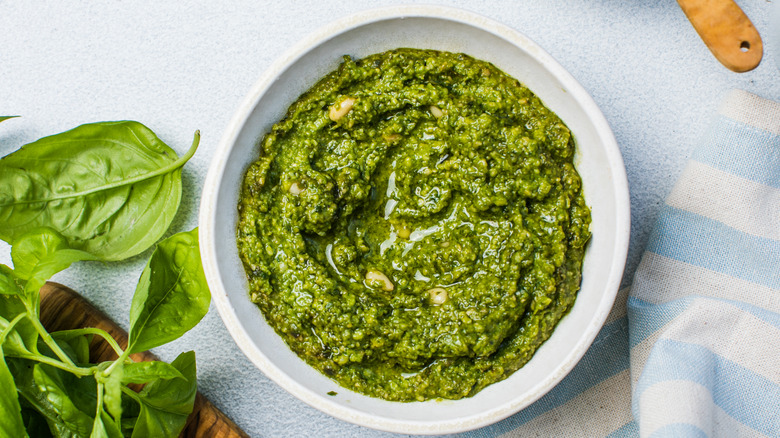 Basil pesto in bowl