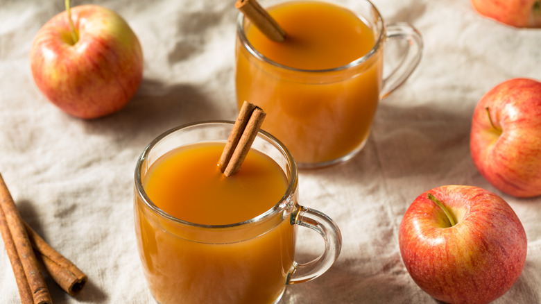 Apple cider with cinnamon sticks