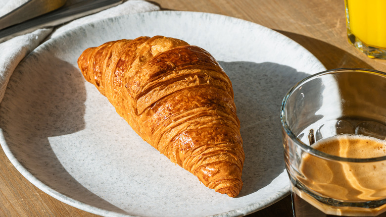 Golden croissant on plate