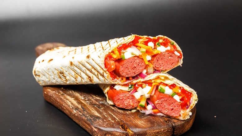 Pita bread with hot dog