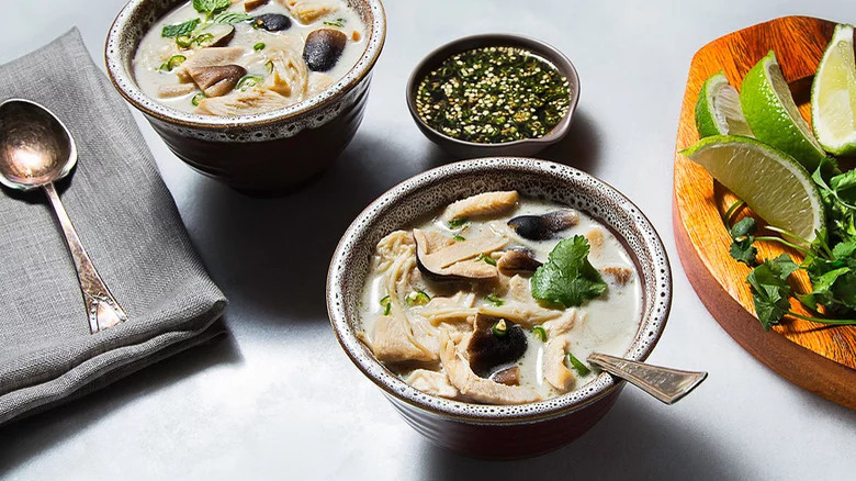 bowls of tom kha soup