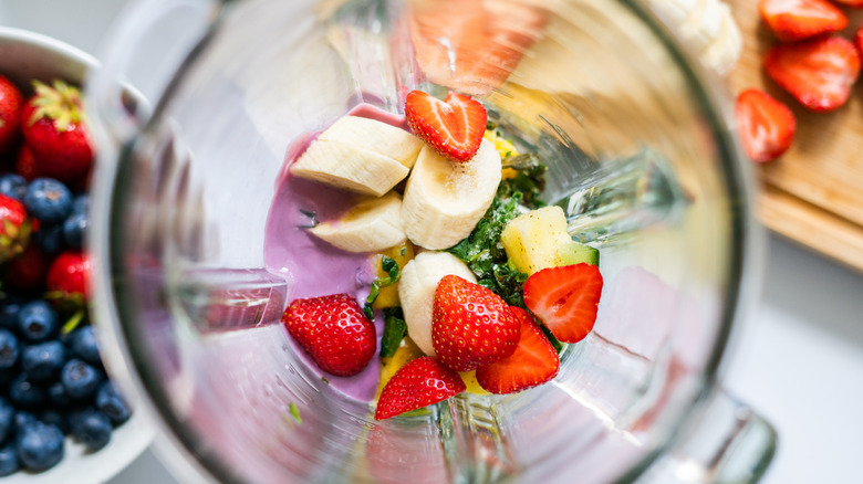 Smoothie ingredients in a blender