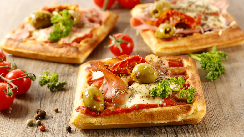 Waffle pizzas with toppings